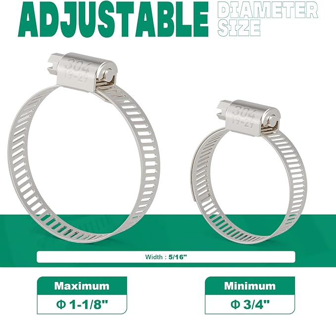 OURU 20PCS Hose Clamps Stainless Steel Adjustable 3/4"–1-1/8"(19-29mm) Worm Gear Hose Clamp, Heavy Duty Metal Small Hose Clamps for Automotive, Pipe, Radiator Plumbing, Fuel Line