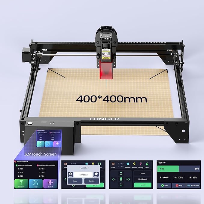 Longer Laser RAY5 10W Laser Engraver with Air Pump and 17.3"x 17.3"Honeycomb Working Table, DIY Laser Engraver for Wood and Metal, Paper, Acrylic, Glass, Leather