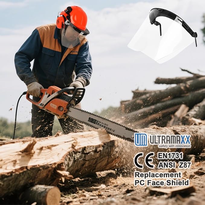 UM ULTRAMAXX Full Face Shield Eye & Head Protection, Hard Hat Replacement Polycarbonate Face Shield Attachment, Adapter for Hard Hat and Safety Helmets (Clear Pc Face Shield)