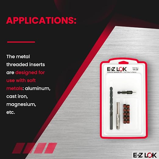 E-Z LOK EZ-310-428 Thread Repair Kit for Metal Carbon Steel Threaded Inserts 1/4-28 and Installation Tools