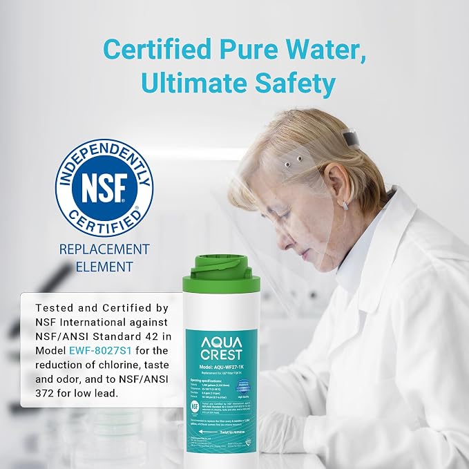 AQUA CREST FQK1K Under Sink Water Filter, Replacement for GE FQK1K, FQK2J, GXK185K and GX1S50R, NSF/ANSI 42 372 Certified, Reduces Chlorine, Taste&Odor, 1350 Gallons (Pack of 3)