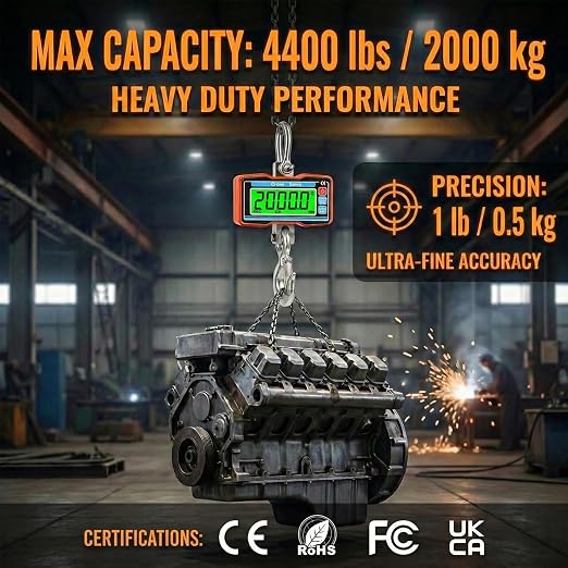 RESHY 4400lbs / 2 Ton Digital Crane Scale, 1lb (0.5kg) Accuracy Heavy Duty Industrial Hanging Scale with Wireless Remote for Farm, Hunting, Warehouse