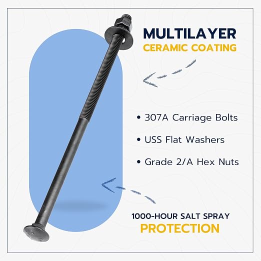 3/8" x 12" (25 Pack) Black Carriage Bolt Kit, Grade 307A, Ceramic Coated for Exterior Use, 2X Rust Resistance of Galvanized by Makers Bolt