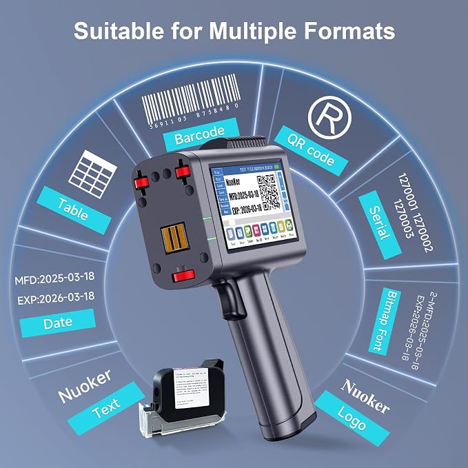 Handheld Inkjet Printers - All Metal Material,Industrial-Grade/Printing Height of 1/2 inch/4.3-inch capacitive Color Screen/Continuous Operation for 12-18hours