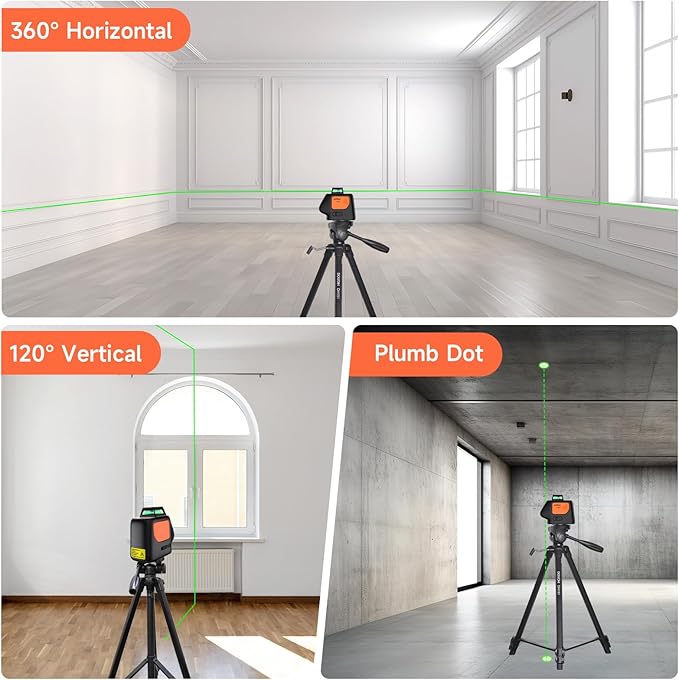 DOVOH Plumb Dot Laser Level 360 Self Leveling, PV-360G | High Accuracy, Rechargeable, Green Beam, Essential Edition, For Alignment, Layout, Framing, HVAC, Plumbing