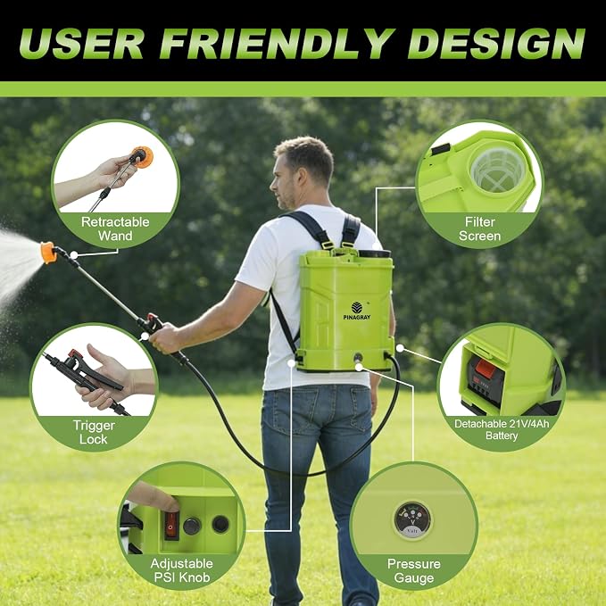 3.2 Gal Battery Backpack Sprayer, Compatible with Makita 21V | Detachable Battery, 100 PSI, telescopic wand, 4 nozzles + gloves, Lightweight tank, continuous spray for yard, weed, or patio