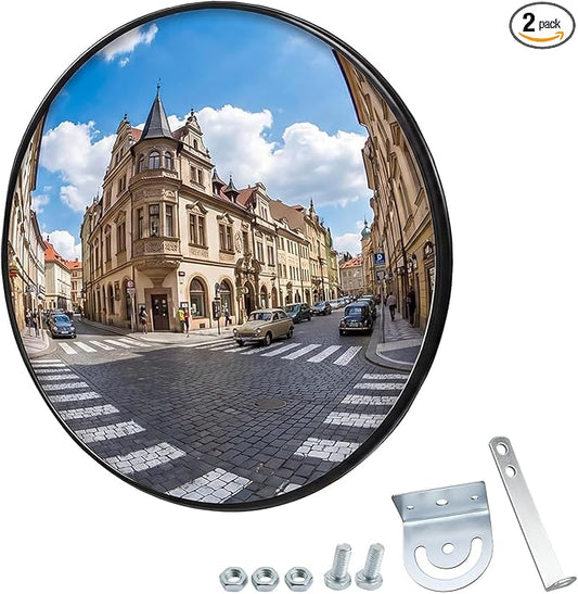 2 Pack 18 inch Convex Mirror Acrylic, Safety Security Traffic Corner Mirrors, Adjustable Wide Angle View and Wall Mounting Corner Blind Spot, for Indoor Outdoor Garage School Classroom Warehouse