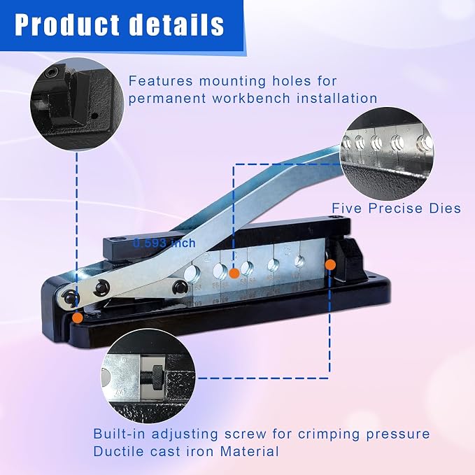 Heavy Duty Standard Hose Crimper, 3/8 Air Hose Repair Kit with Crimper 50 x 0.593" Id & 50 x 0.656" Id–Fits 1/4", 5/16", 3/8" PVC, Ferrule Crimping Tool Kit (100 Ferrules), Air Hose Crimping Tool