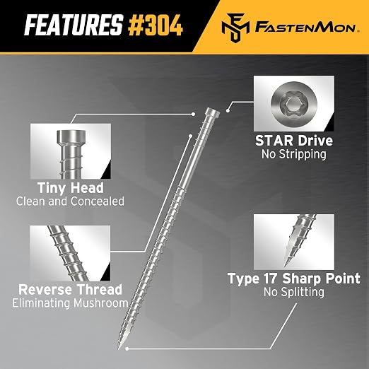 Composite Trim Screws, #8 x 2” Stainless Steel 304, 450pcs | Hidden Fastener For PVC & Wood, Outdoor Deck, Exterior & Finish Fasteners, Rust-Resistant, T-10 Star Drive, 2.5lbs