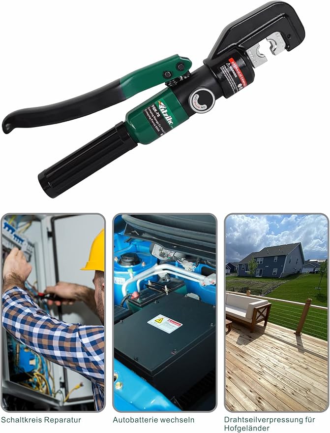 Hydraulic Cable Lug Crimper 10 US TON 12 AWG to 00 (2/0) Electrical Terminal Cable Wire Tool Kit with 9 Die (12awg~00awg Crimping Tool+Cut)