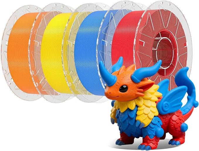 Creality 3D Printer RFID Filament Bundle, Hyper PLA Filament 1.75mm for 3D Printing, Hyper PLA RFID Filament No-Tangling High Precision, 1KG(2.2 lbs) Spool (Orange+Yellow+Blue+Red)
