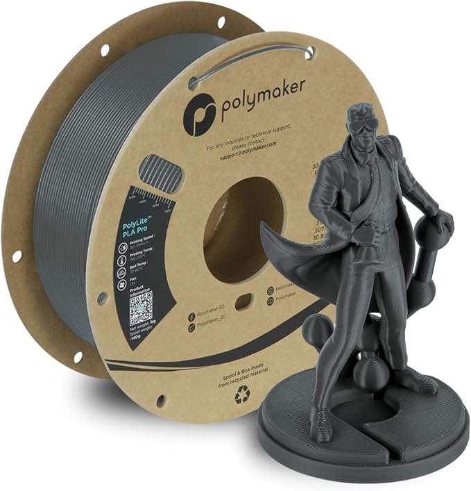 Polymaker PLA PRO Filament 1.75mm 1kg, Tough & High Rigidity Dark Grey 3D Printing Filament, PolyLite PLA PRO High Speed, Print with Most 3D Printers