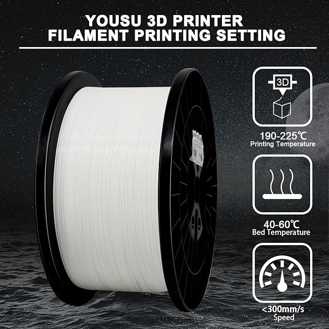 YOUSU 5KG(11lbs) PLA Plus Filament 1.75mm White, PLA+ Filament 1.75mm 3D Printer Filament, Cost Effective Large Roll 3D Printing Filament for Big Projects