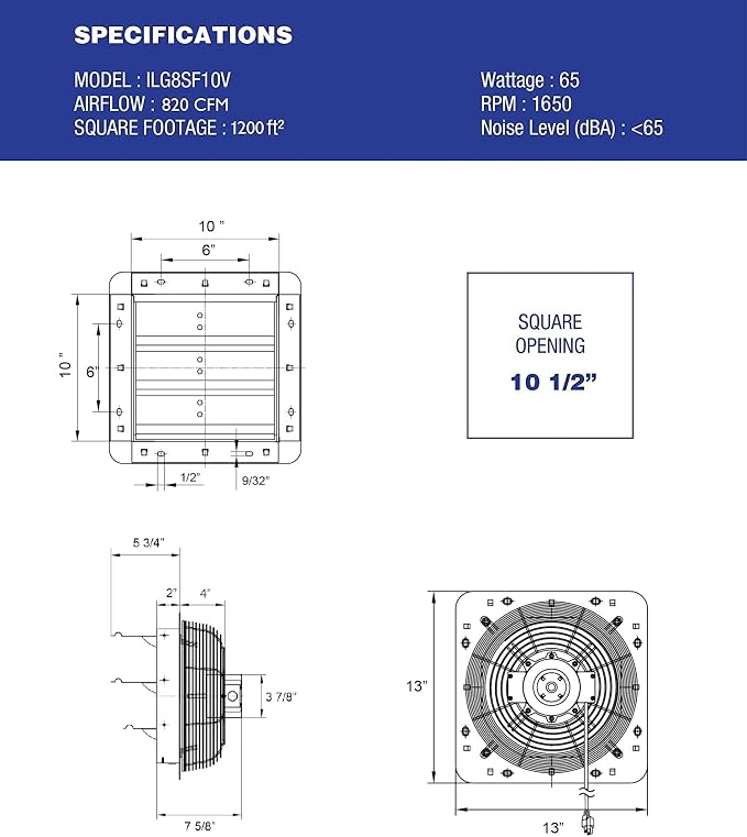 iLIVING New Upgraded 12" Wall Mounted Exhaust Fan - Automatic Shutter - Variable Speed - Vent Fan For Home Attic, Shed, or Garage Ventilation, 65 Watts, 960 CFM, 1400 SQF Coverage Area