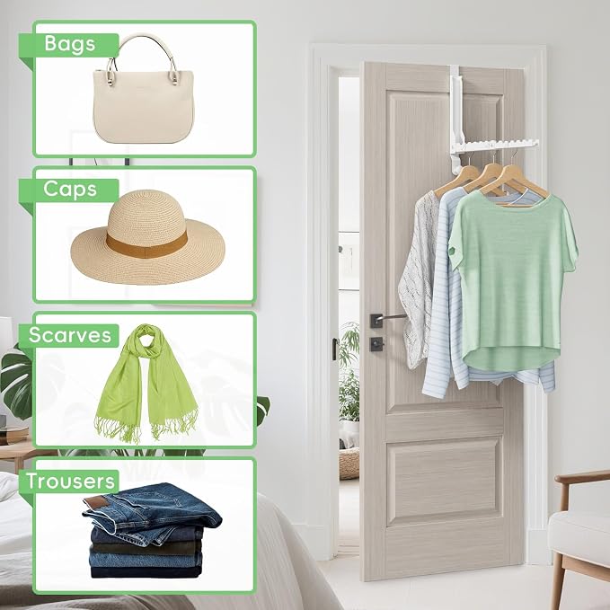 2 Pack Over The Door Hooks, Extended Over The Door Clothes Hanger with 11 Ridges,Space-Saving Over The Door Rack Door Hooks for Hanging Clothes,Larger Capacity Over The Door Hanger,Upgraded version.