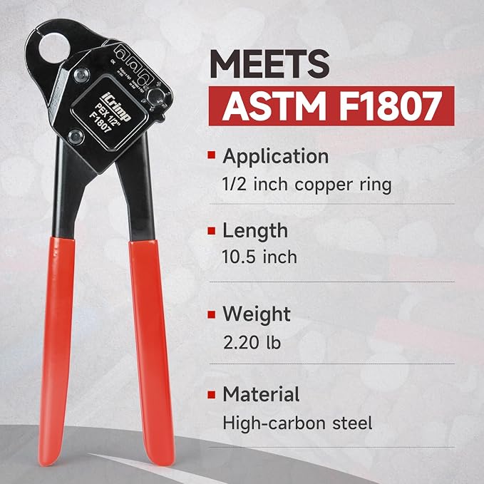 iCrimp Angle Head F1807 PEX Pipe Crimping Tool for Copper Rings - 1/2-inch Angle Single Crimper, Suitable for Tight Spaces