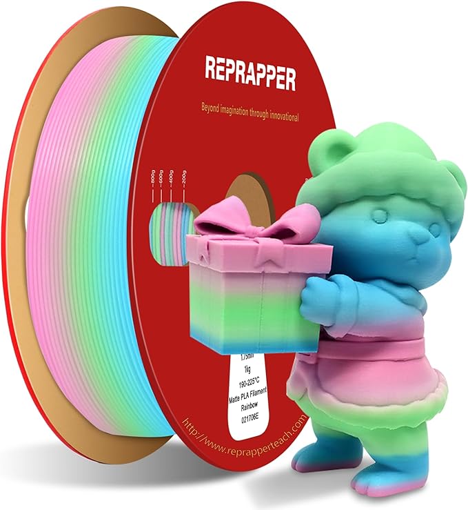 RepRapper Rainbow PLA Filament, Multicolor PLA 1.75 mm Filament, (+-0.03 mm), Fast Change 1 kg PLA Filament 1.75 mm, Multi-Color 3D Printing Materials for 3D Printer, Matte Rainbow