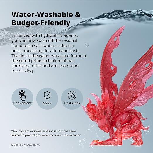 ANYCUBIC Water Washable ABS-Like Resin 3.0, 3D Printer Resin, High Toughness and High Precision, Easy to Post-Process, Low Odor, Wide Compatibility for All LCD 3D Printers (Clear Red, 1kg)