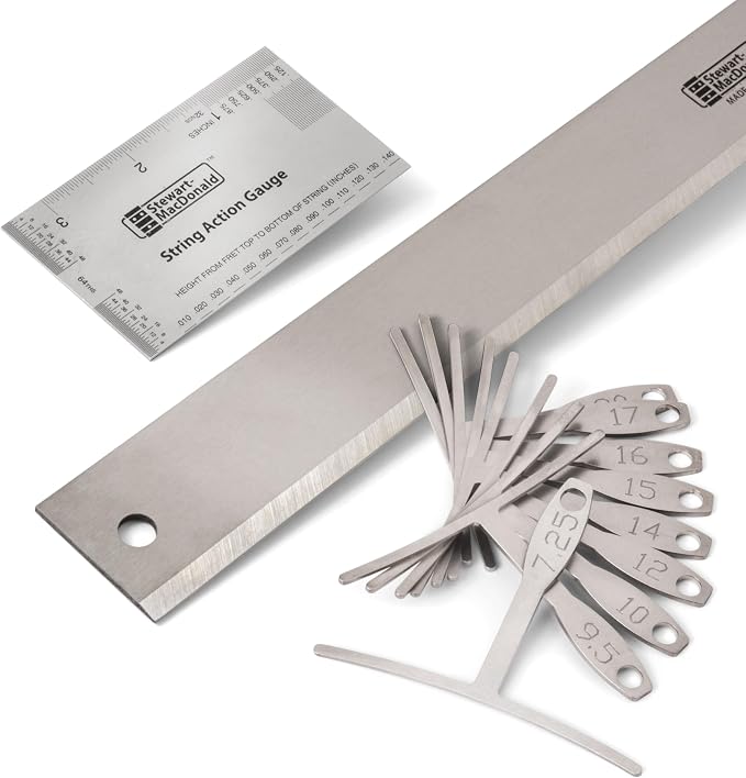 StewMac Basic Guitar Setup Kit - Inches | Includes String Action Gauge, 18" Precision Straightedge, and 9 Understring Radius Gauges | Professional, Accurate, and Easy to Read Luthier Tools