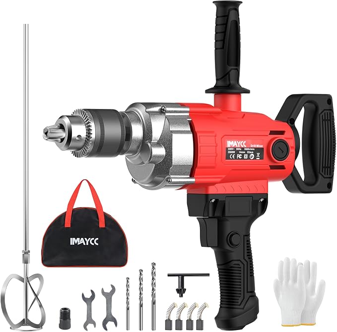 IMAYCC Concrete Mixer 2500W 15A, Cement Mixer With Variable Speed Control, 5/8" Heavy Duty Drill Set, Drill Mixer for Mud,Motar,Paint, Grout, Plaster, Thinset