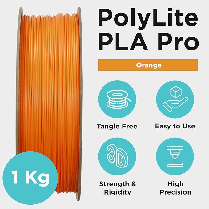 Polymaker PLA PRO Filament 1.75mm 1kg, Tough & High Rigidity Orange 3D Printing Filament, PolyLite PLA PRO High Speed, Print with Most 3D Printers