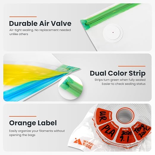 3D Printer Filament Storage Bags Vacuum Storage Bags Kit 3D Printer Accessories with Storage Bags (13x15 inches), Desiccants, Auto Pump, Sealing Clips, Humidity Resistant (10 Bags + Electric Pump)