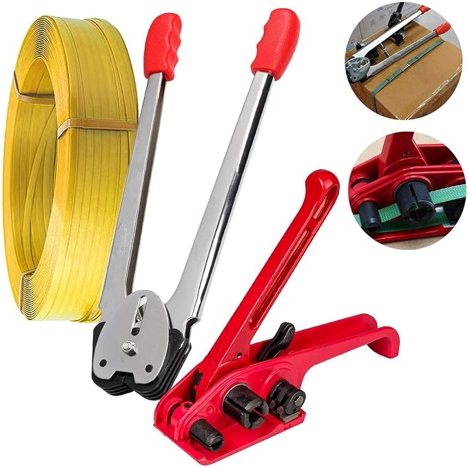 Heavy Duty Manual 4 in 1 PET/PP Manual Strapping Tools Packing Machine Set Tensioner & Sealer 100m Packing Belt