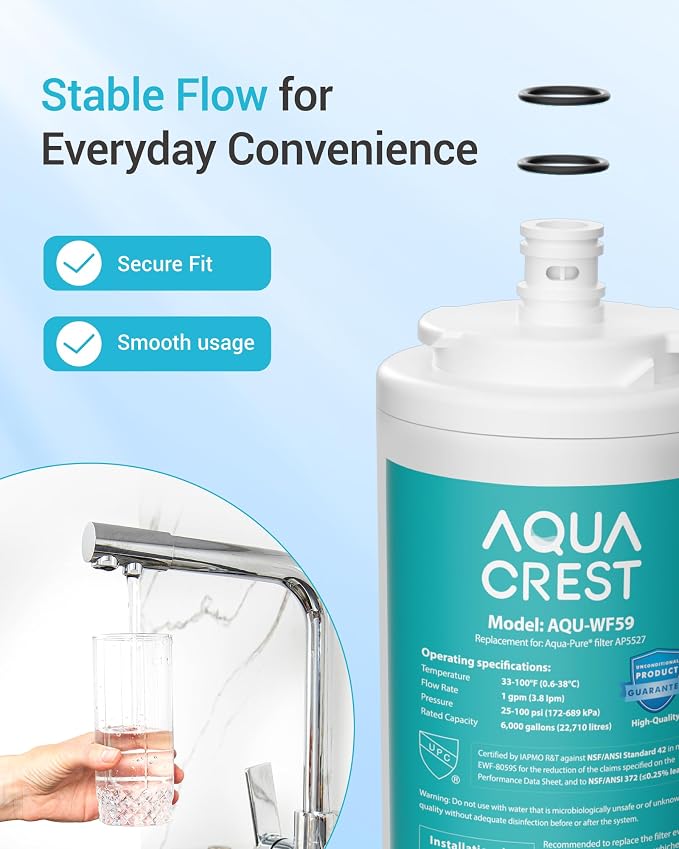 AQUA CREST AP5527 Reverse Osmosis Pre and Post Water Filter Cartridge, Replacement for Aqua-Pure® AP5527, 5598101, AP-RO5500, APRO5500 Reverse Osmosis System, NSF 42 Certified, 2 Pack, Model No.WF59