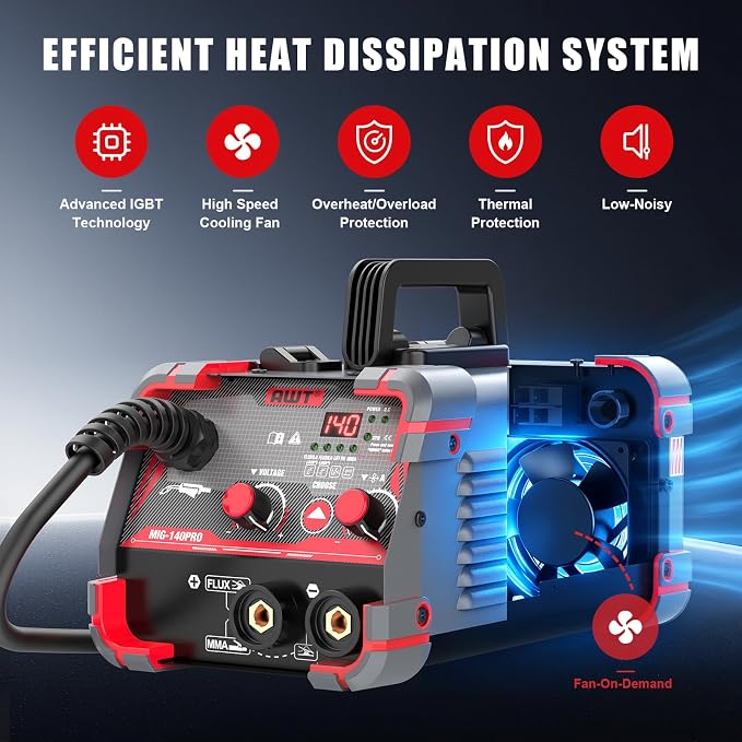 AWT 140Amp MIG Welder Flux Core MIG Welder/Stick/Lift TIG 3 in 1 Welding Machine, Welder Machine 110V-Synergy IGBT Inverter, Portable Gasless Welder Equipment with Welding Helmet