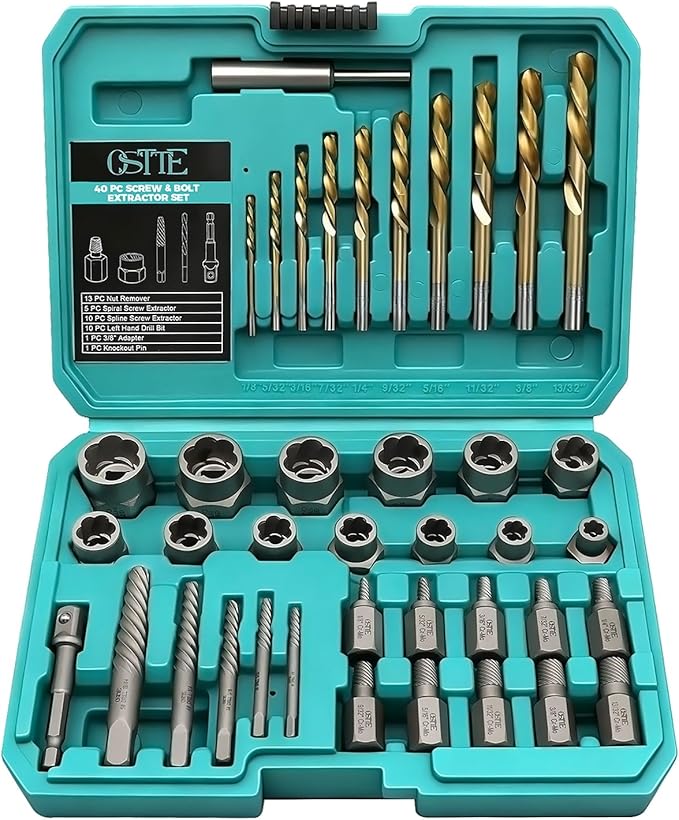 Bolt Extractor Kit & Screw Extractor Set, 40 Pcs with Left Hand Cobalt Drill Bits & Easy Out for Removal of Broken, Stripped, Rusted, Frozen, Rounded-Off Screws, Bolts, Studs, Nuts