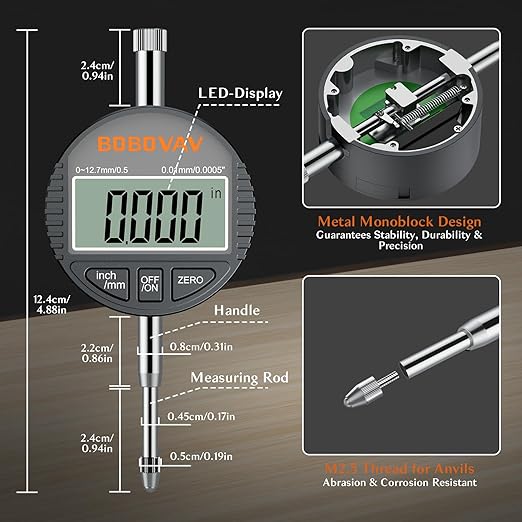 Digital Dial Bore Gauge Set - 0.7-6 Inch Range, 0.0005" Precision, No Disassembly for Measurement, 23pcs Anvils, Self-Centering for Industrial Manufacturing and Deep Cylinder Measurement
