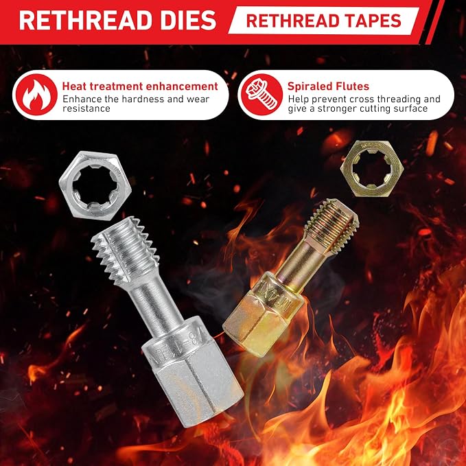 61Pcs Thread Restorer Kit, Rethread Repair Tool, UNC, UNF & MetricThread Chaser Set with Thread Pitch Gauge, Repair or Reshape Damaged Threads on Bolts, Screws, or Nuts