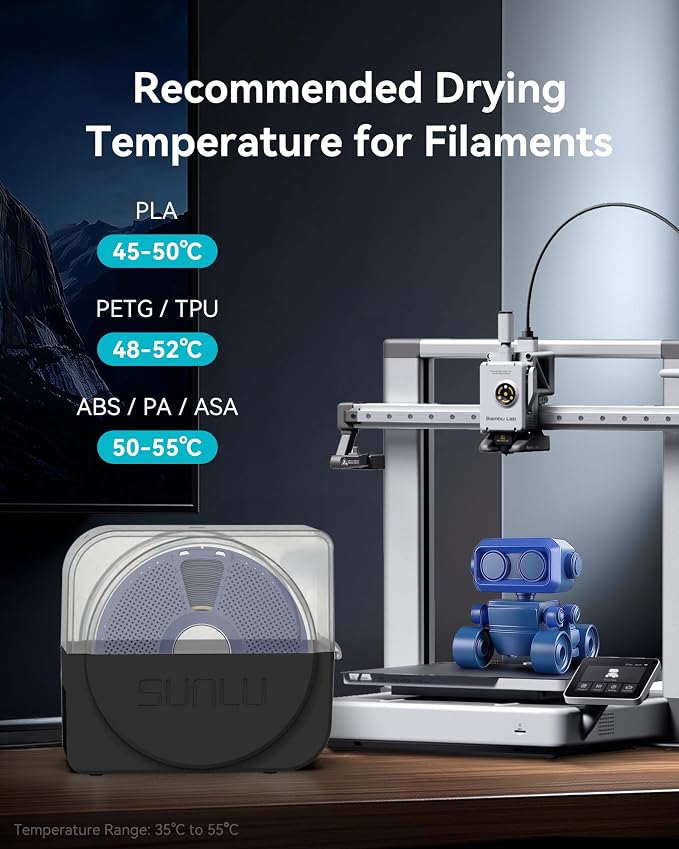 SUNLU Filament Dryer Box 2026 New Upgrade S1 Plus, Black | Fan Design, Keeps 1.75 2.85 3.00mm Filament Dry, Compatible with PLA PETG ABS, Filament Storage & Dehydrator