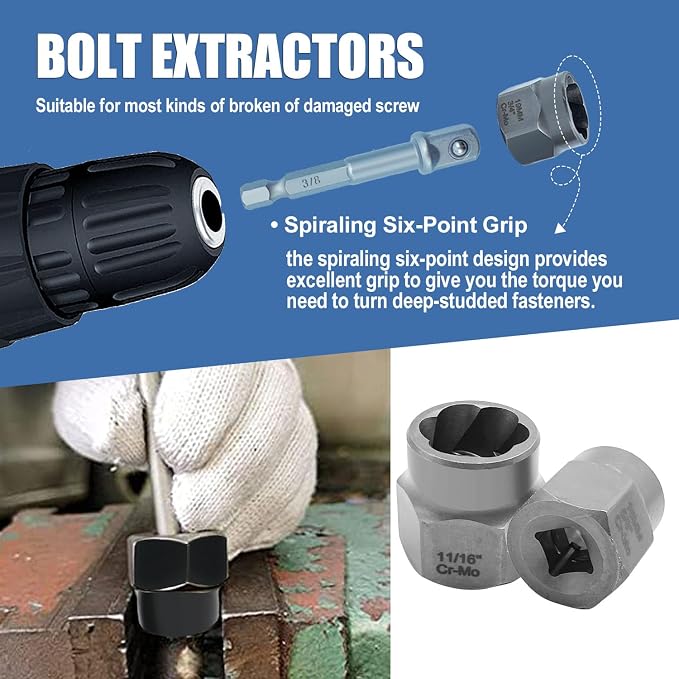 29PCS Impact Nut/Bolt Removal Drill Bit Kit, Bolt Extractor Tool Set, Screw Extractors, Nut Splitter Cracker Set For Damaged Rusted Screws,Bolts, Nuts And Fittings