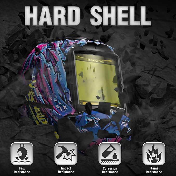 YESWELDER Large View Auto Darkening Welding Helmet, Blue Light Blocking, 1/1/1/1 True Color Solar Powered Welder Hood Mask with 4 Arc Sensors, Wide Shade 3/5-9/9-13 for TIG MIG ARC CUT and GRIND