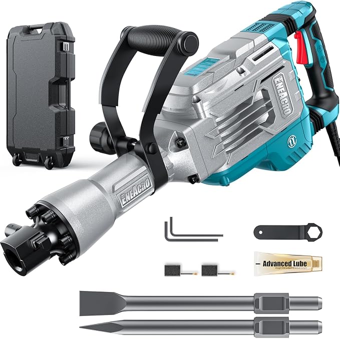 ENEACRO Demolition Jack Hammer 65 Joules SDS-Hex Concrete Breaker | 14.5Amp Heavy Duty, Chipping Hammer Cement/Pavement/Floor Breaker, 2pcs Chisels Included, Carry Box with Rollers