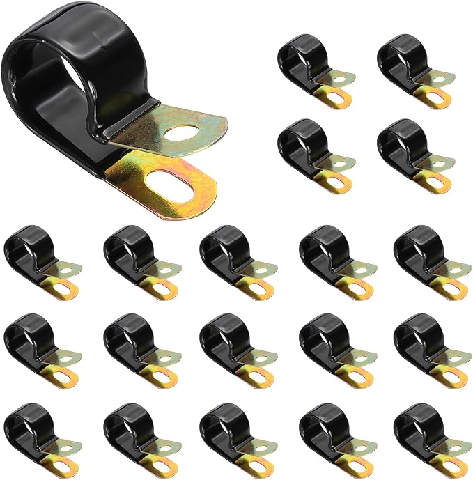 PATIKIL 3/4 Inch Vinyl Coated Cable Clamps, 50 Pack Galvanized Steel Metal Cable Clips Rubber Cushion Insulated Pipe Clamps for Tube Lines Cord Wire Management, Black