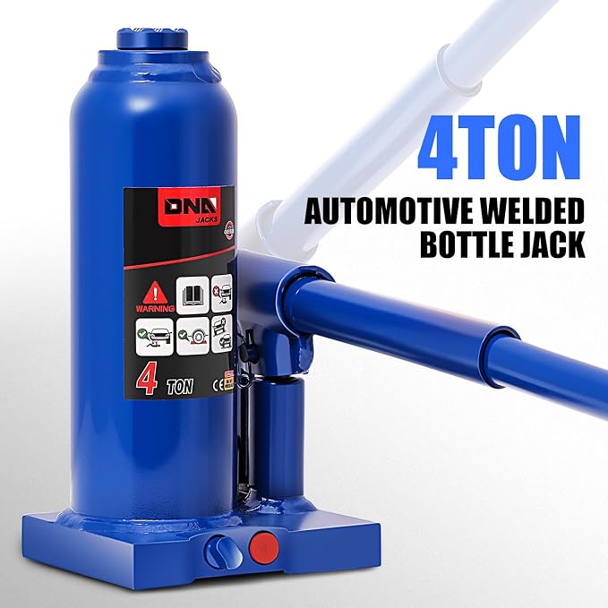 DNA Motoring 4 tons / 8818 lbs Lifting Automotive Welded Hydraulic Bottle Jack for Repair Vehicle, Pickup, Truck, w/Manual Handle, Blue,TOOLS-00353