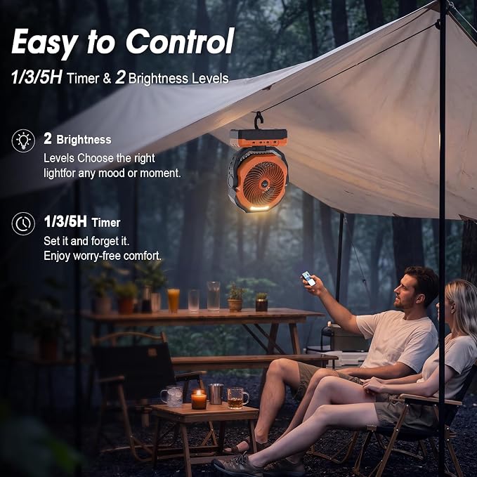 460ml Tank Portable Misting Fan,36000mAh Rechargeable Battery Powered Camping Fan with 4 Speeds,3 Timers,2 Light Modes,Jobsite Beach Summer Essentials,Mist Fan for Indoor Outdoor Patios Travel,Orange