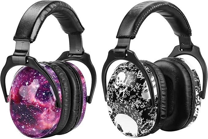 ZOHAN Kids Ear Protection 2 Pack, Hearing Protection Safety Ear Muffs for Children Have Sensory Issues, Adjustable Noise Reduction Earmuffs for Concerts, Fireworks, Air Shows(Nebula&SKULL)
