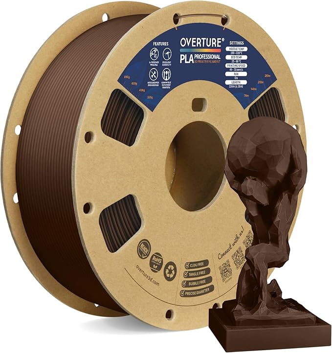 OVERTURE PLA Plus (PLA+) Filament 1.75mm, Stronger & More Durable, Professional Toughness 3D Printer Filament 1kg (2.2lbs), High Precision +/- 0.02mm, Tangle-Free (Chocolate)