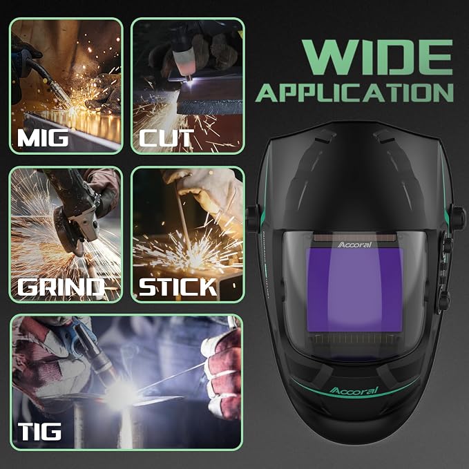 3.94" x 3.66" Large Viewing Hemispherical lense Welding Helmet，1/1/1/1 True Color Auto Darkening Welding Hood Mask，4 Arc Sensor Wide Shade for TIG MIG ARC Plasma Cut,Grinding