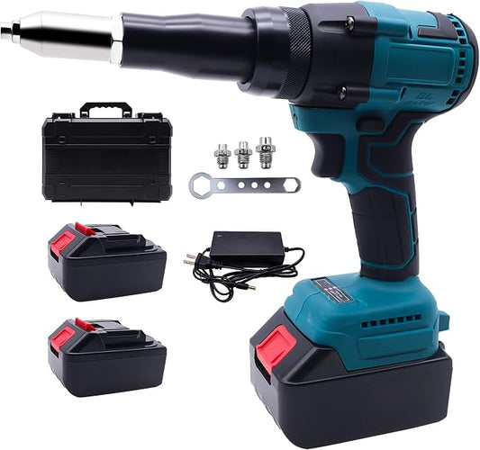 Cordless Rivet Gun 21V with 2 Batteries, Brushless Electric Rivet Gun Kit, Heavy Duty Pop Rivet Tool for Stainless Steel & Aluminum, 3/32" 1/8" 5/32"