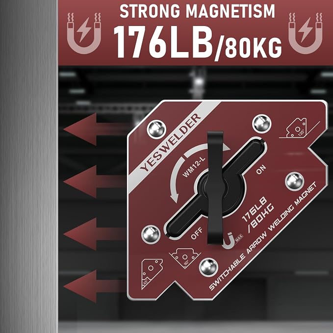 YESWELDER Switchable Welding Magnet 176LB On/Off Switch Arrow Magnetic Welding Holder, Holding Power Welding Accessory