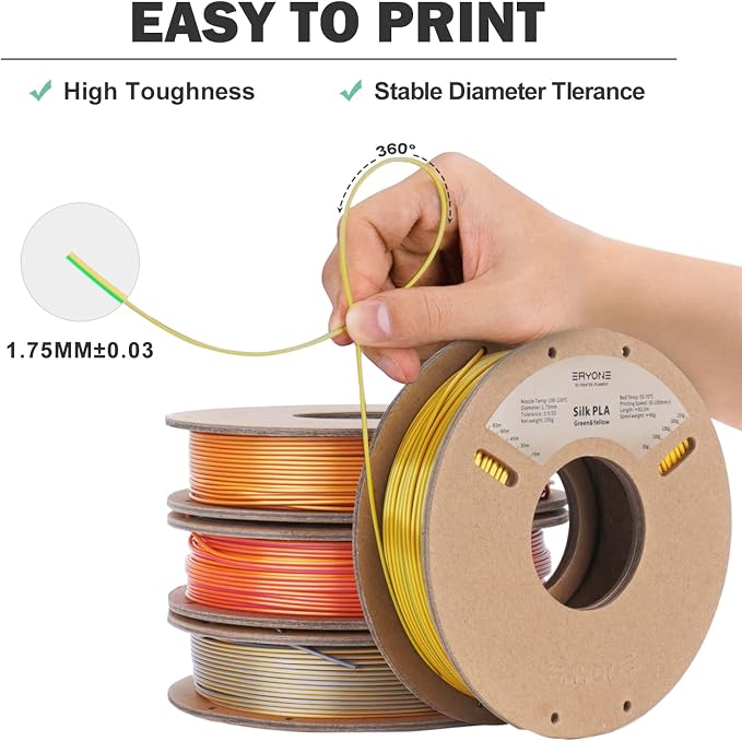 ERYONE PLA Filament 3D Printer Filament Bundle Multicolor 1.75mm +/- 0.03mm, PLA Filament 250g Spool, 4 Rolls, Silk Dual Color 2