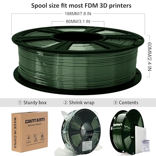 GIANTARM 3D Printer Filament, Shiny Silk Green PLA Filament, 1Kg(2.2lbs) Spool, 1.75mm Dimension Accuracy +/- 0.03mm, 3D Printing Filament,Fit Most FDM Printer