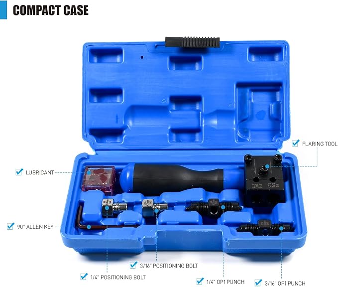 SMOTIVEPRO 7-Piece Brake Line Flaring Tool Kit, 3/16" 1/4" SAE Double Flare Tool, Creates 45° Single Double Bubble Flares for Vehicle Brake Hydraulic Line Repair