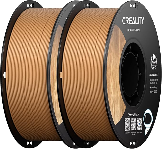 Creality Wood Filament PLA 2kg, 3D Printer Filament 1.75 mm, Smooth Silk Texture, Toughness, 1kg(2.2lbs)/Spool Printing Filament, for All Printers (Wood)