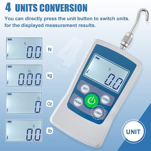BAOSHISHAN Digital Force Gauge 500N Trigger Push Pull Scale | Multi-Unit Conversion (N/lb/kg/oz), Backlit LCD Display, Auto Power-Off, Storage Case, School Lab Teaching Tool