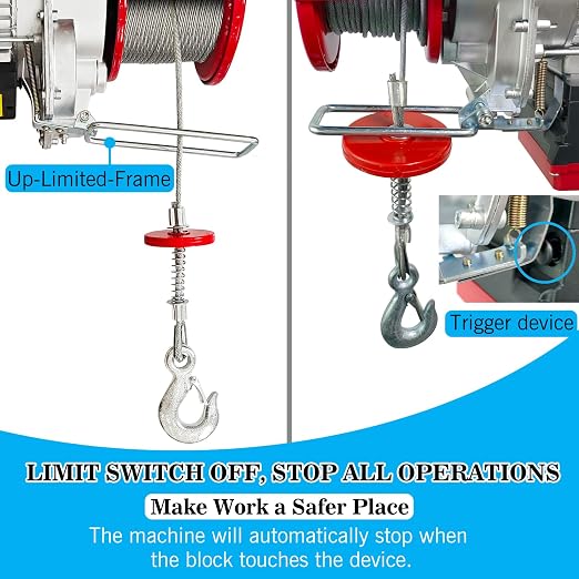 1760LBS Electric Hoist with Remote Control,Wireless/Wired Electric Hoist | 110V Electric Hoist 2 In 1,Single/Double Slings Steel Lift Hoist winch for Garage Warehouse Factory